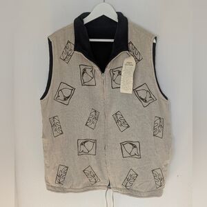 Asian Creations Women’s Sz M Fleece Lined Nut Reversible Linen Blend Kira Vest